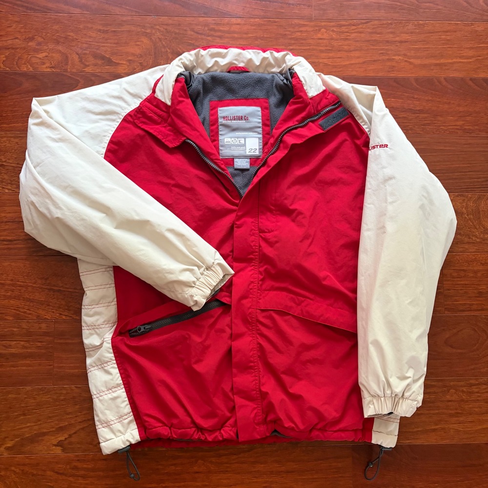 Hollister Pacific Merchants Men L Red Cream Colorblock Ski Jacket Fleece Y2K VTG